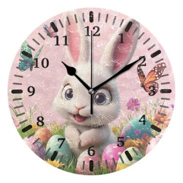 Imagem de CEBUGI Relógio de parede coelhinho da páscoa operado por bateria relógios de parede silenciosos sem tique-taque para cozinha, banheiro, quarto, escritório, decoração 25,4 cm