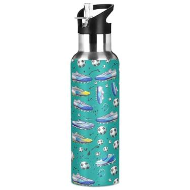 Imagem de Burbuja Chuteiras de futebol em garrafa de água de aço inoxidável azul-petróleo, garrafas de água isoladas a vácuo com tampa de canudo para esportes, academia, escola - à prova de vazamento e suor