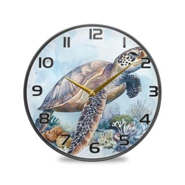 Imagem de YETTASBIN Relógio de parede acrílico tartaruga marinha - Silencioso, sem tique-taque, operado por bateria, relógio redondo decorativo criativo para cozinha, sala de estar, banheiro, decoração de