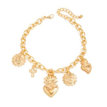 Imagem de choice of all Tornozeleiras douradas femininas para bota, corrente de pé, impermeável, corrente cruzada de coração para calças, acessórios de jeans, moda verão, Large, Zinco, Sem Pedra Preciosa