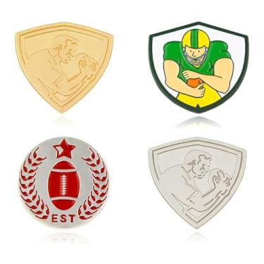 Imagem de MALOYANVE Broche de futebol de 4 peças para homens e mulheres colorido brilhante esmalte rugby anerican futebol broches esporte equipe temático artigos esportivos emblema broche broche acessório para