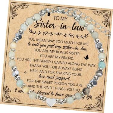 Imagem de Wxiben Pulseira de presente para irmã na lei – Presente exclusivo de Natal, Dia das Mães, presente atencioso para irmã bônus, presente de amizade de casamento de irmão amigo, pulseira de contas