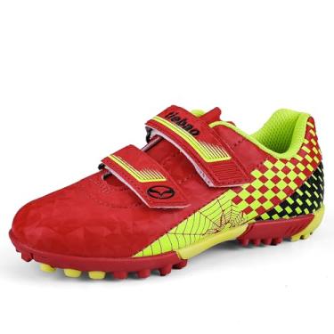 Imagem de MiFeloo Chuteiras de futebol infantil para uso externo, interior, TF para meninos e meninas, Vermelho/amarelo., 14