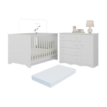 Imagem de Berço Americano 3 em 1 com Colchão Incluso e Cômoda 1 Porta 4 Gavetas Realeza Multimóveis Mp4697 Branco