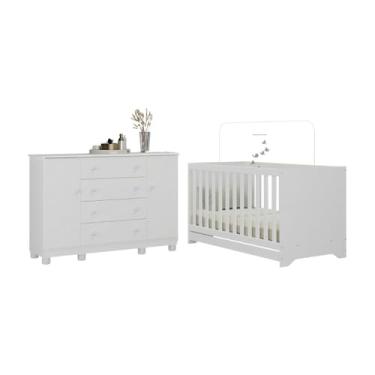 Imagem de Berço Americano 3 em 1 com Cômoda 2 Portas 4 Gavetas Allegra Multimóveis Mp4692 Branco
