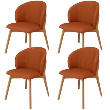 Imagem de Kit 04 Cadeiras de Jantar e Estar Living Estofada Mia L02 Linho Terracota - Lyam Decor