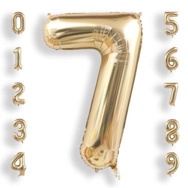 Imagem de AULE 7 números grandes de balões de 101 cm, ouro claro, balões grandes com números de alumínio, decorações de festa de feliz aniversário de hélio gigante para homens e mulheres, suprimentos de festa