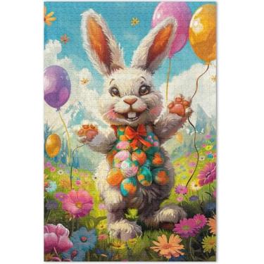 Imagem de Quebra-cabeça colorido coelho da Páscoa 500 peças para adultos presentes elefante branco engraçado paisagem floral