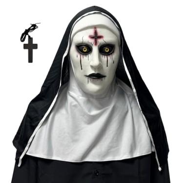 Imagem de KamdFoen Máscara de freira assustadora realista assustadora máscara de cabeça inteira travessa fantasia para festa de cosplay de Halloween (choro)