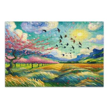 Imagem de Quebra-cabeças fáceis de flor de cerejeira primavera para adultos com letras nas costas 1000 peças