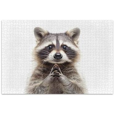 Imagem de um guaxinim olhando para suas mãos no quebra-cabeça 500 peças para adultos jogo de brinquedo arte quebra-cabeça rígido engraçado jogo presentes