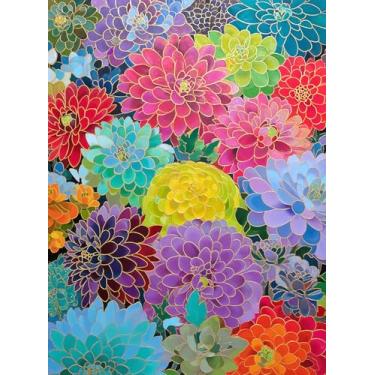 Imagem de Cross & Glory – Gilded Dahlia Symphony – Quebra-cabeça de 1000 peças para adultos | Quebra-cabeça de arte de mosaico floral vibrante | Arte de dália de folha dourada | Quebra-cabeça de corte de fita