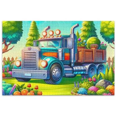 Imagem de Quebra-cabeça floral com desenho animado caminhão jardim 500 peças presentes adultos elefante branco família brinquedo arte
