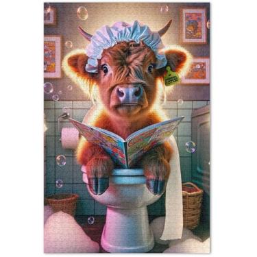 Imagem de Highland Cow Engraçado Gado 1000 Peças Quebra-cabeças para Adultos Família Elefante Branco Presentes Natureza Puzzles Brinquedo Jogo de Arte, 75 x 40 cm