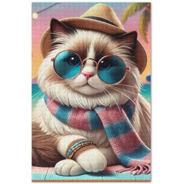 Imagem de Fashion Kitten Ragdoll Cat 1000 peças quebra-cabeças para adultos jogo de brinquedo arte paisagem quebra-cabeça elefante branco, 75 x 40 centímetros
