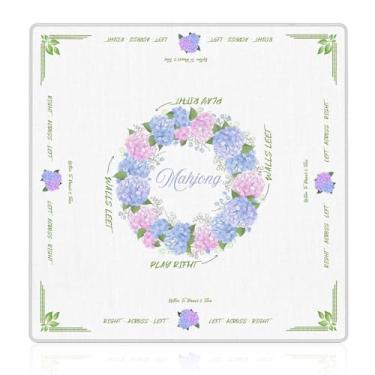 Imagem de NATSUNO Hydrangea Mahjong Mat (31.5″x31.5″), Cottagecore Pink Blue and Purple Hydrangea Floral Non-Slip Noise Reduction Mahjong Table Mat for American Mah Jong Poker Board Games Card Games Dominoes