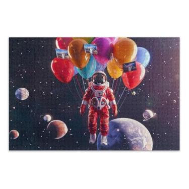 Imagem de Astronauta segurando balões coloridos quebra-cabeças para adultos 1000 peças, jogos de quebra-cabeça com letras nas costas
