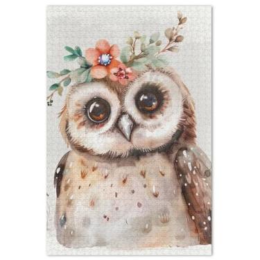 Imagem de Quebra-cabeça floral de coruja fofa 500 peças para adultos presentes masculinos engraçados pintura artística exclusiva