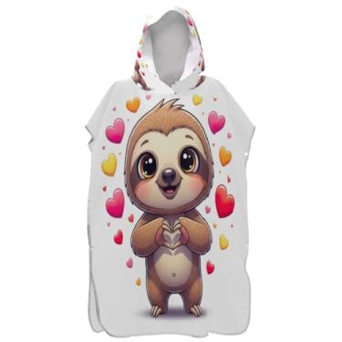 Imagem de Joisal Poncho de surfe trocador de roupão para praia Adul toalha de banho com capuz vestível bonito desenho preguiça poncho adulto unissex com capuz