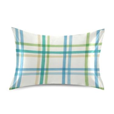 Imagem de Travesseiros Queen King Padrão Xadrez Azul Verde Branco Cetim Fronhas Bonito Engraçado Refrigerante Cama Travesseiro Slip King Size 101.6 cm x 50.8 cm