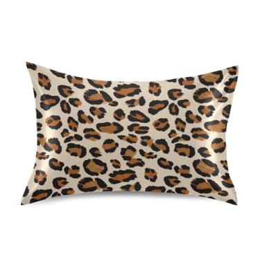 Imagem de King Queen Fronhas Padrão Estampa de Leopardo Marrom Bege Cetim Fronhas para Cabelo Arte Bonita Refrescante para Cama de Casa Sofá King Size 101,6 cm x 50,8 cm