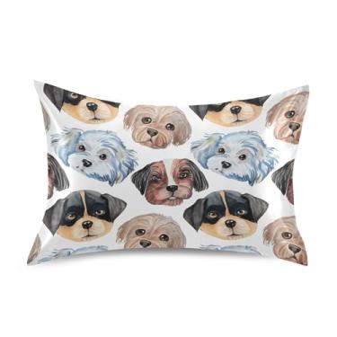 Imagem de Travesseiros padrão Queen King Size brincalhão cachorro fofo aquarela animal cetim fronhas fofas personalizadas refrescantes confortáveis capas de travesseiro king size 101,6 cm x 50,8 cm