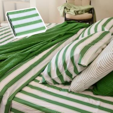 Imagem de Vesta Capa de edredom 100% algodão Pima, linha artística 400TC listrada, respirável e suave, certificado Oeko-TEX (trama esmeralda, casal/Queen)