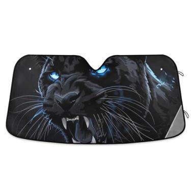 Imagem de Protetor solar personalizado Black Angry Panther para para-brisa de carro dobrável universal animal automotivo protetor solar S, 134,6 cm x 59,7 cm