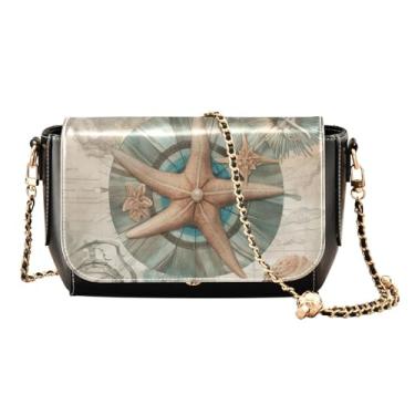 Imagem de GAIGEO Libélula em guirlanda turquesa em bolsa transversal preta com bolso, bolsas tiracolo femininas de couro, Conchas vintage de estrela do mar com placa de vida marinha, One Size