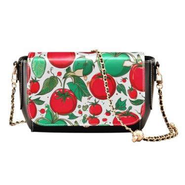 Imagem de Bolsas transversais de tomate vermelho e verde para mulheres, média, bolsa de couro com zíper, bolsas transversais femininas de couro, Tomate vermelho e verde - 1, One Size