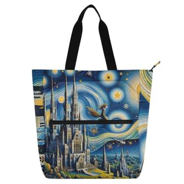 Imagem de GAIGEO Bolsa de lona reutilizável para mulheres e crianças com zíper, escola, faculdade, trabalho, estampa floral, bolsa de lona