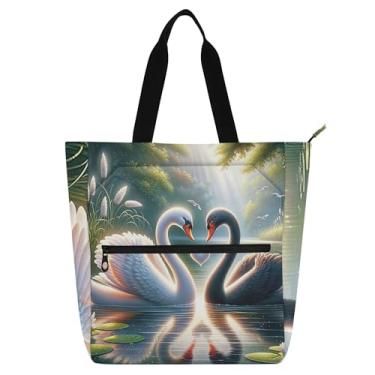 Imagem de GAIGEO Valentine Swan Mate linda bolsa de trabalho para mulheres bolsa escolar de lona com zíper bolsa de professor com compartimentos