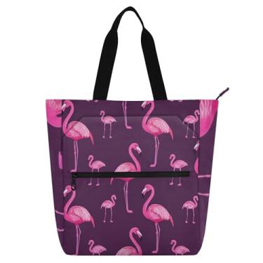 Imagem de GAIGEO Bolsa de trabalho flamingos roxa escura para mulheres, bolsa escolar de lona, para professores, presente para amantes de livros