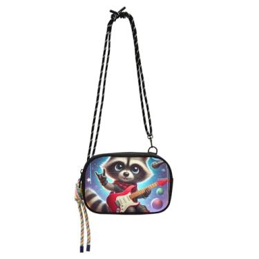 Imagem de TSENQUE Bolsa feminina pequena transversal carteira para celular bolsa leve sobre o ombro guaxinim rocha engraçada