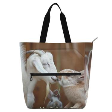 Imagem de Bolsa feminina divertida com beijo de cabra e coelho para trabalho, escola, com zíper, bolsas para professores, presente para amantes de livros