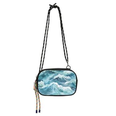 Imagem de Bolsas transversais bolsa feminina pequena carteira para celular moda ondas do mar azul petróleo bolsas de ombro bolsas de ombro