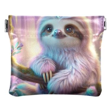 Imagem de Bolsa feminina Cat Angel Wings linda bolsa de moedas de couro para presente pequena para moedas, Unicórnio, preguiça, One Size, Minimalista moderno