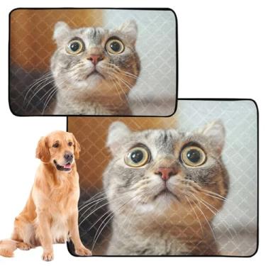 Imagem de Almofadas de xixi para cães, lavável, para animais de estimação, reutilizáveis, com estampa de gato, almofadas de parto fofas, absorventes à prova d'água, tapete de cercadinho para cães, médio +