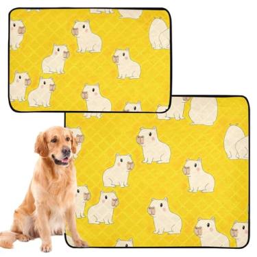 Imagem de Almofadas de xixi laváveis para animais de estimação, reutilizáveis, tapetes de animais de estimação, capivaras, amarelos, absorventes para cães, antiderrapante, impermeável, tapete de chão, médio +