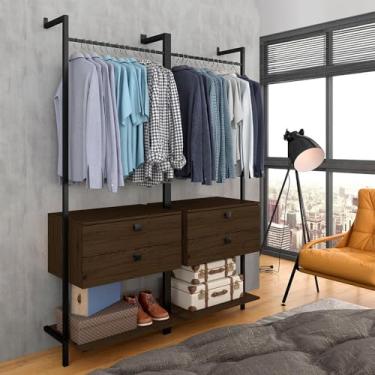 Imagem de Closet Estilo Industrial Siena C/gaveta Preto/imbui - Móveis Arapongas Preto Fosco/imbuia