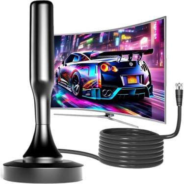 Imagem de Antena de TV interna, antena de TV para canais locais, antena digital HD para Smart TV com base magnética forte para fácil instalação, suporta cabos longos 4K 1080p de 4,5 m (preto)