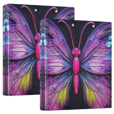 Imagem de Borboleta Colorida Rosa Fosco 3 Fichários de 3,8 cm Comporta 200 Folhas Floral Animal Portfólio Pastas Anel Redondo Fichário de Escritório, 31,5 x 27 x 6 cm, 1 Pacote