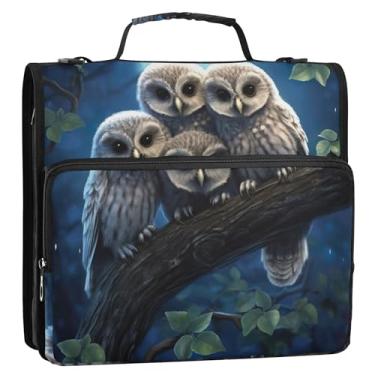 Imagem de Organizador básico de fichário com zíper, 3 anéis, 3 anéis, corujas fofas, estojo de armazenamento floral com alça para fichários escolares com alça de ombro