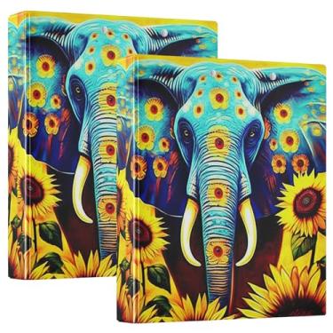 Imagem de 3 anéis de girassóis de elefante azul de 3 cm comporta 200 folhas, portfólio de animais fofos, anel redondo, 31,5 x 27 x 6 cm, 1 pacote