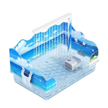 Imagem de POCREATION Banho Automático para Pássaros, Chuveiro de Papagaio Alimentado por USB Com 26 Saídas de água de Fileira Dupla e Filtro de Bomba Removível, para Periquitos Calopsita (Banheira Ocean World)