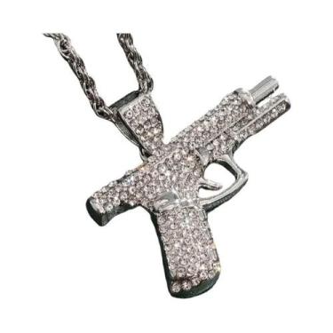 Imagem de Colar Masculino Com Pingente De Pistola Iced Out, Joia Hip Hop Punk Ro