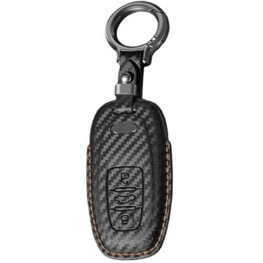 Imagem de Capa de chaveiro compatível com Audi A4L A5 Q7 TT TTS A3 A4 B9 A6 A7 4K A8 E-tron Q5 Q8 C8 D5 SQ8 Chaveiro de carro Chaveiro de fibra de carbono Capa de capa de chave(A-Orange)