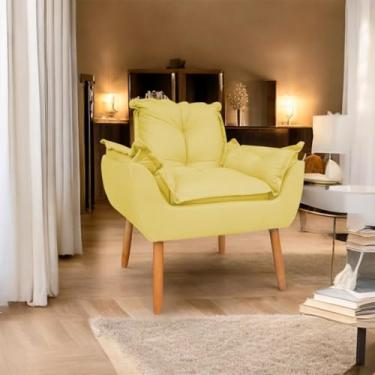 Imagem de Poltrona Decorativa em Suede com Pés de Madeira - Design Moderno para Sala e Quarto, Confortável e Elegante(Amarelo)