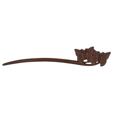 Imagem de JULIYOOYOO Palitos de cabelo chineses tradicionais, alfinetes de cabelo de madeira retrô, usados para coques de acessórios de cabelo longo, acessórios de molho Hanfu (borboleta dupla)