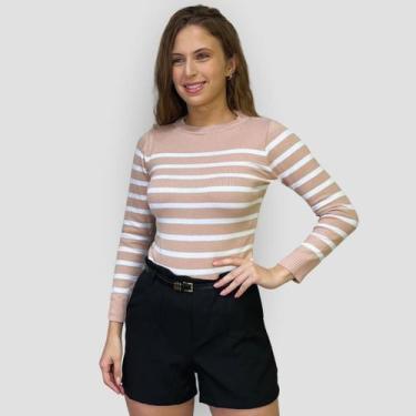 Imagem de Blusa Feminina Tricô Modal Listradinho Casual Macio Inverno - GIP ECOM